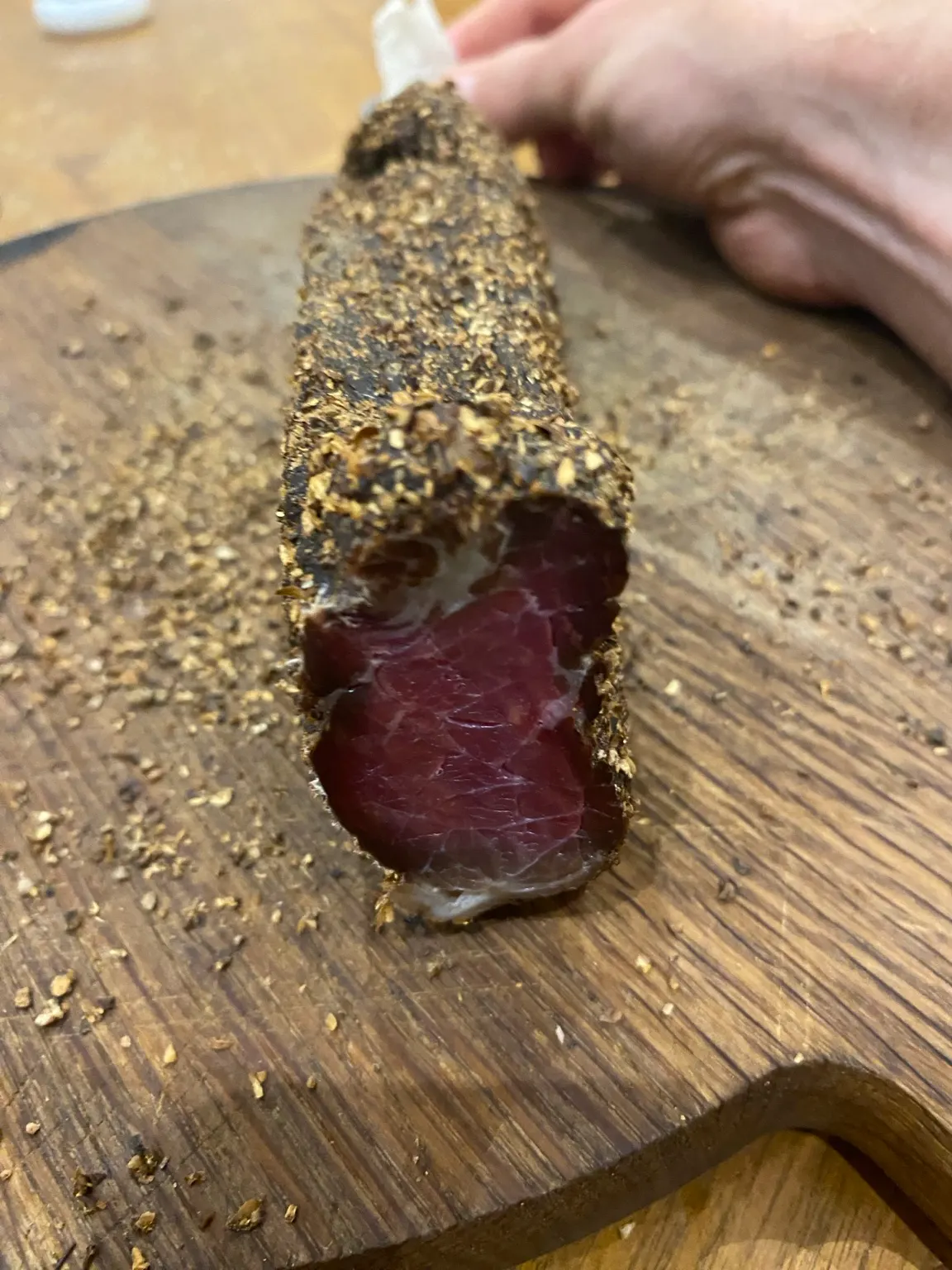 Unassigned biltong cross-section showing an outer drying band