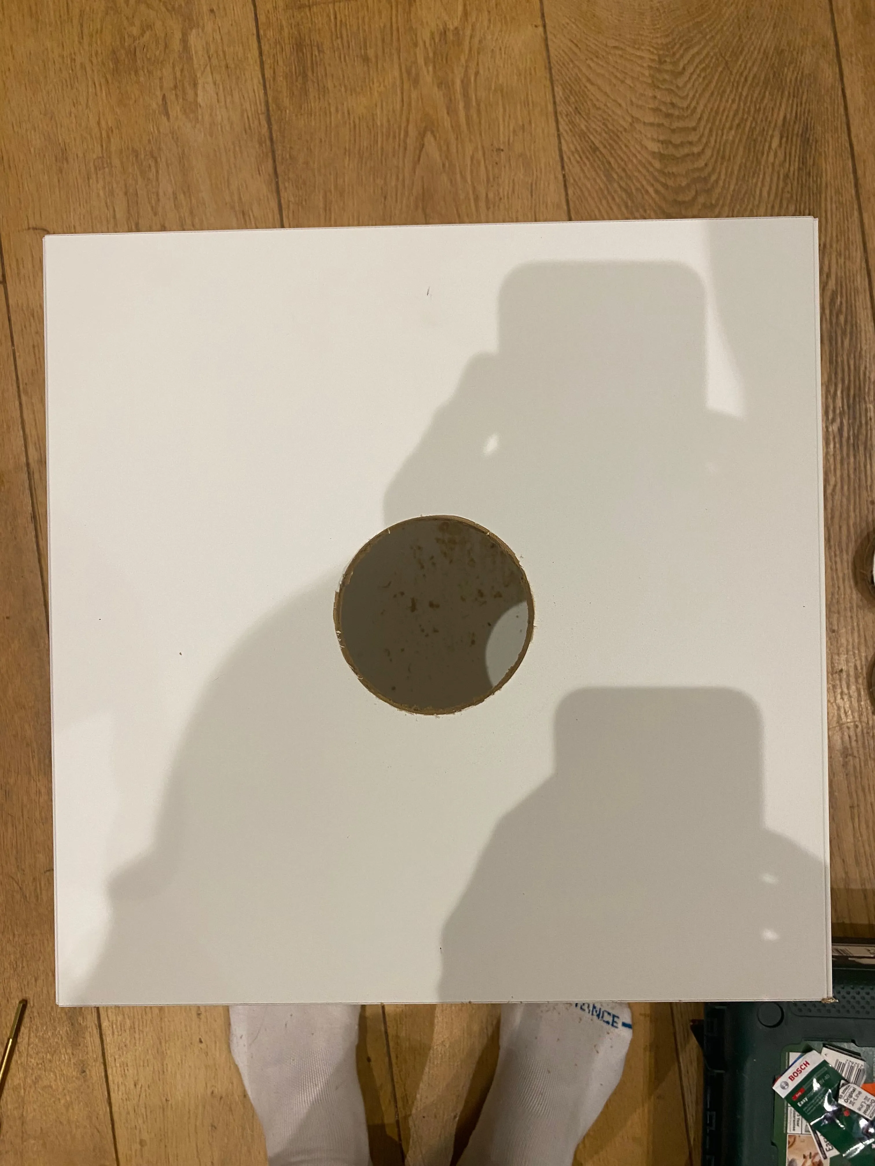 The completed fan aperture cut cleanly into the top panel