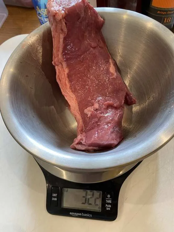 Starting scale photograph for Sample A showing 322 grams