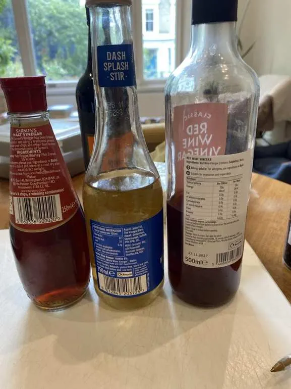 Vinegar bottles used during Experiment 001